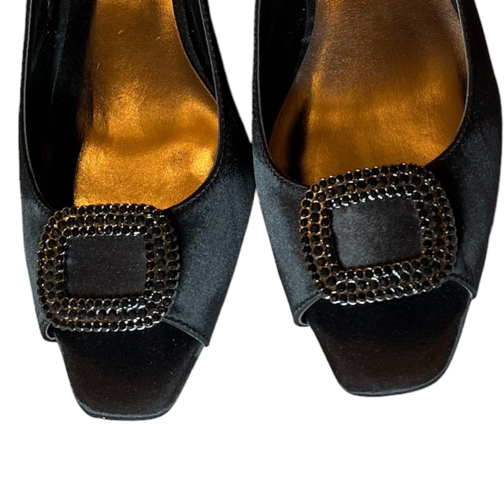 J. Reneé Classic Satin Bling Buckle Peep Toe Slingback Pumps Women Size 7-1/2 M